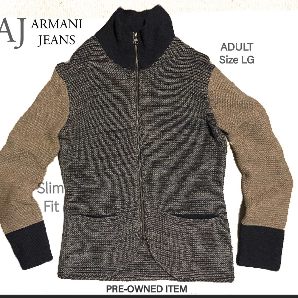 AJ Armani Jeans Thick Lana Wool zip up Sweater. Beautiful warm Jacket/Sweater
